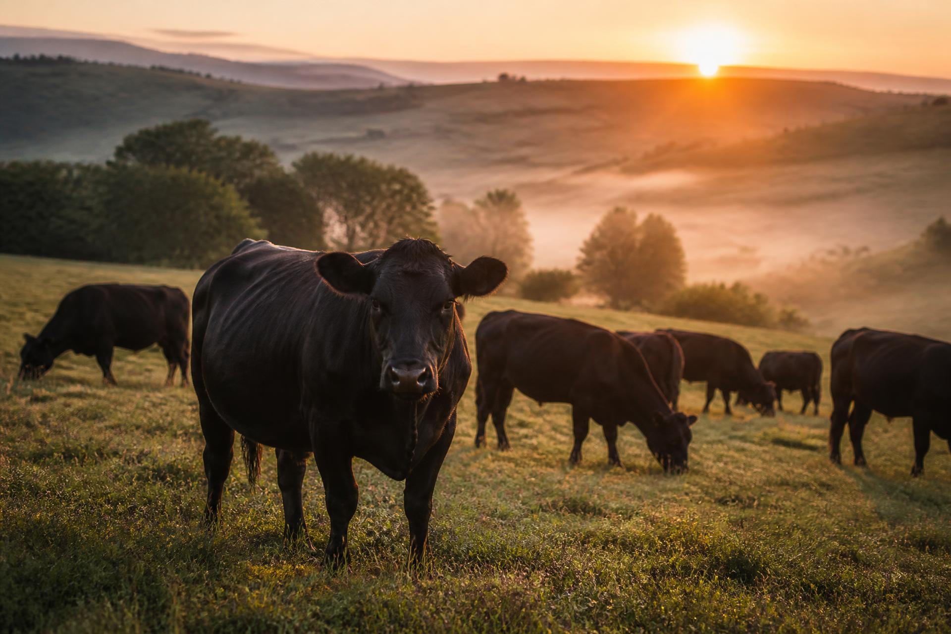Vite Angus negre pe pășunea Fermei CDL, la răsărit